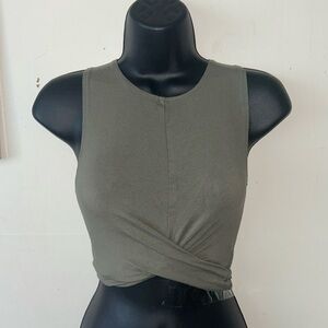 Olive green draped hem top